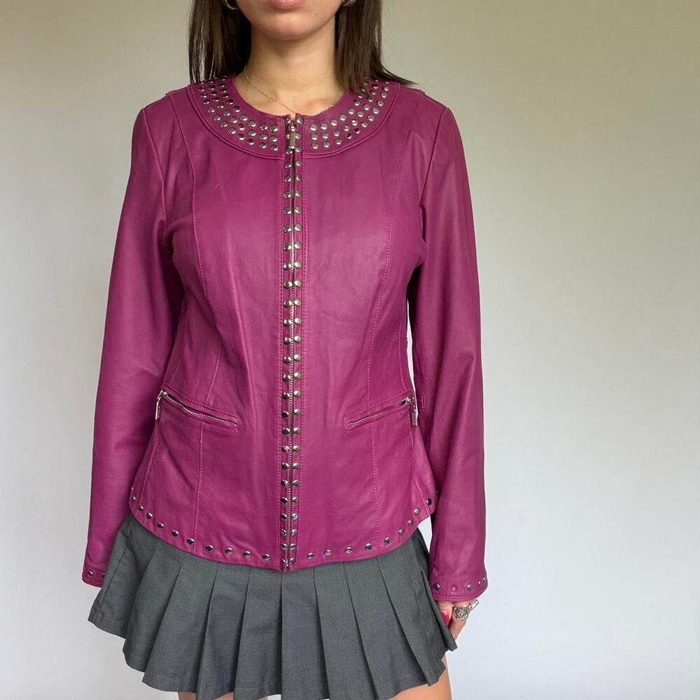 Bradley Bayou Purple Studded Leather Jacket